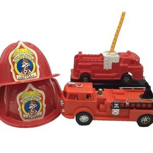 Red Plastic Paw Patrol Firefighter Marshal Chief Hat Plastic Firetrucks Lot 4